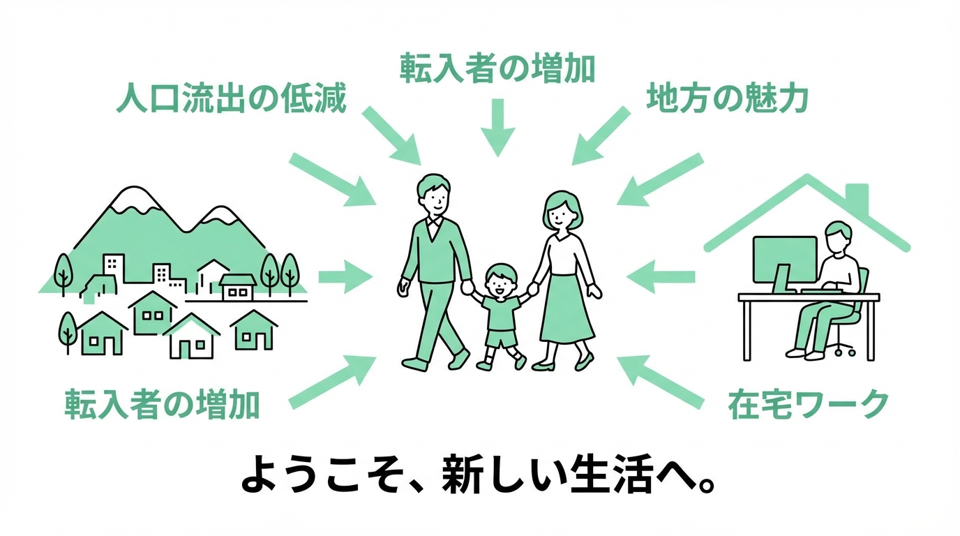 人口流出の低減と転入者増加のイメージ